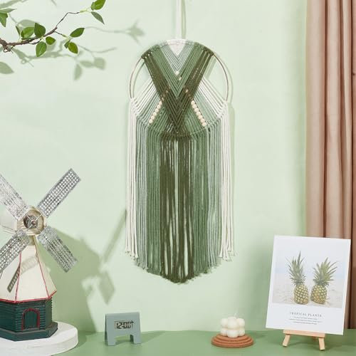ORIGACH Makramee Wandbehang Set für Anfänger, Makramee Dunkelgrünen Und Beigen Traumfänger Kit Mit Anleitung Makramee Basteln und Knüpfen Set für Wandbehang Dekoration