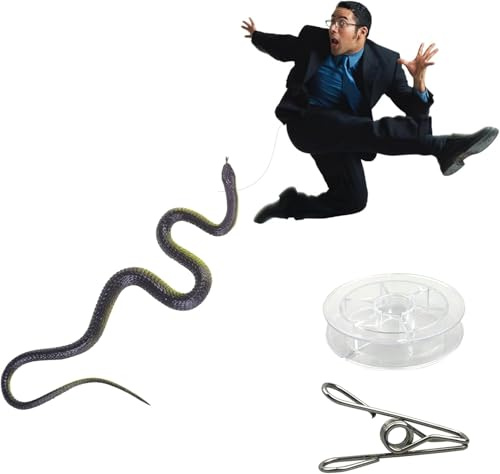 Morofme Gummischlange，Schlange mit Schnur Clip，Realistischer Schlange Spielzeug，Weiche Elastische Schlange für Streich Requisiten Stressabbau Halloween Spielzeug Gartenschlange