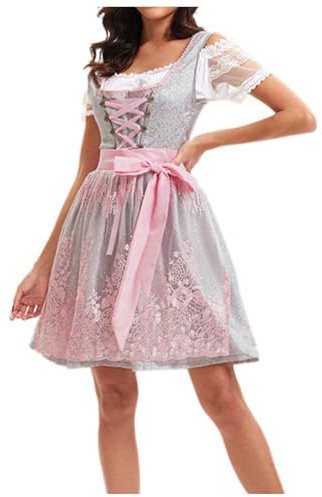 DeaAmyGline Dirndl Damen Midi Trachtenkleid Trachtenmode Trachtenrock Dirndlkleid inkl. Dirndlbluse Dirndlschürze 3 Teilig Dirndl für Damen Oktoberfest Besondere Anlässe