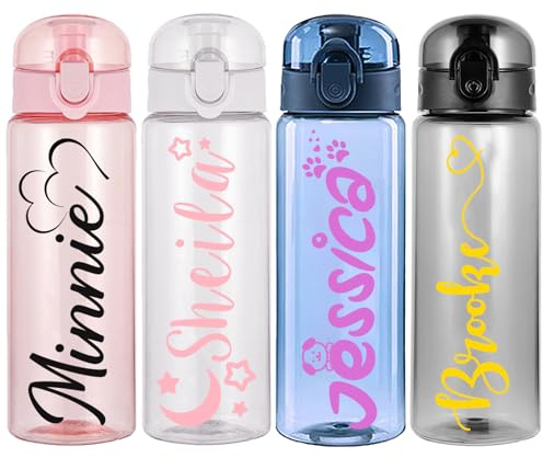 YanNanKe 750ml Bottiglie d'acqua in plastica personalizzate con logo del nome Bottiglie d'acqua a prova di perdite personalizzate con maniglia per ragazze ragazzi scuola sport viaggio