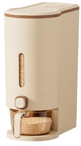 22 Lbs Rice Dispenser, Large Grain Container Storage with Lid & Measuring Cylinder Moisture Proof Household Cereal Dispenser Bucket for Kitchen Soybean Corn (Brown)