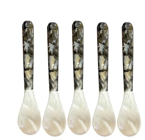 Cucharas de caviar con asas redondas, juego de cucharas de nácar de 5 piezas, cucharas decorativas para servir caviar, elegante servidor de caviar para caviar, huevos y helado, utensilios de comedor