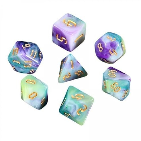 RCULWPLP Set di dadi poliedrici D4-d20 in acrilico, multifaccia, per giochi di ruolo, 5 confezioni da 7 pezzi