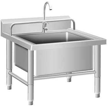 CFMAIF Kommerzielle Bodenwischer-Spüle, Edelstahl, Mehrzweck-Mopp-Eimer, Boden-Standspüle, mit Ablauf/Sieb (60 cm)