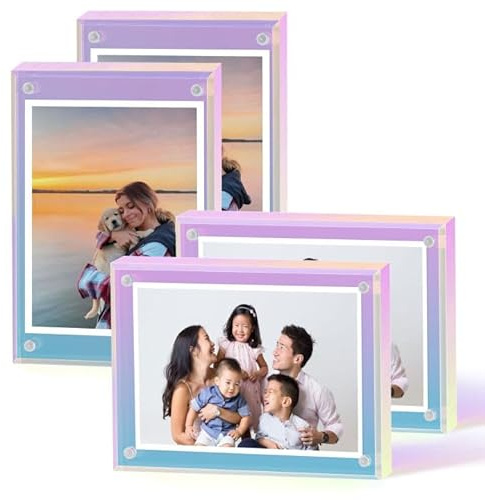 Vicyak Schillernde Acryl-Bilderrahmen 2x3 Zoll, Doppelnutzung für Desktop und magnetische Befestigung am Kühlschrank, ideal für Newlyweds und Geschenk-geben, 4 Pack