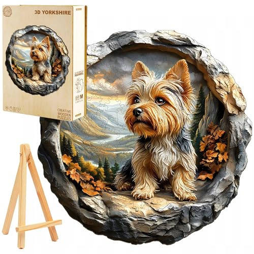 PASJO Holzpuzzle für Erwachsene 3D-Puzzle Yorkie-Hund 300 Einzelteile Holzschachtel Mini-Staffelei Wooden Puzzle Dekorativ