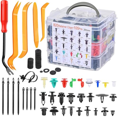 925 Pièces Clips Fixation Voiture Universelles avec Outil Démontage & Serre Câbles, 26 Tailles Kit Agrafe Protection Rivet Plastique, Attaches Garniture Voitures pour Panneaux Auto, Portes Pare-Chocs