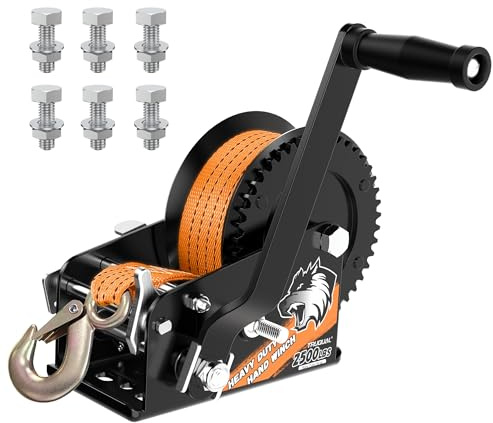 Heavy Duty Hand Winch for Boat Trailers, 2500lbs Crank Winch with 23FT Strap, Dual Speed 4:1/8:1 Gear and 3-Way Ratchet, Manual Trailer Winch for Towing Boats, Trucks, Jet Skis, RVs, and ATVs