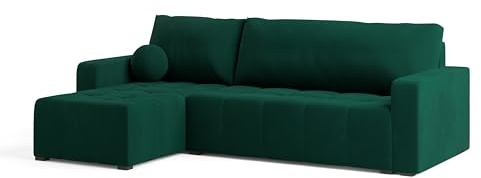 Masseno Ecksofa VOLIRA mit Schlaffunktion L-Form, Sofa mit Bettkasten, Wohnzimmersofa, Couch, Soffa, Bettsofa, Couchgarnitur- Grün, Kronos 19
