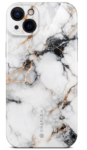 ONEFLOW Bliss Cover für iPhone 14 Hülle in Marmor Optik, Designer Case Handy Schutzhülle mit Kameraschutz, Muster Hardcase Glitzer Handyhülle marmoriert, Weiß Gold