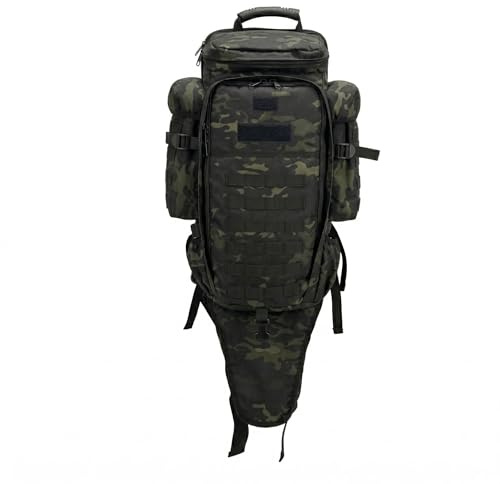 Alephnull Mochila táctica para Rifle Bolsa telescópica Doble para Armas 86-112 cm Funda Impermeable para Rifle Compatible con MOLLE para Caza, Tiro, Pesca, Senderismo, Trekking y Acampada (Negro CP)