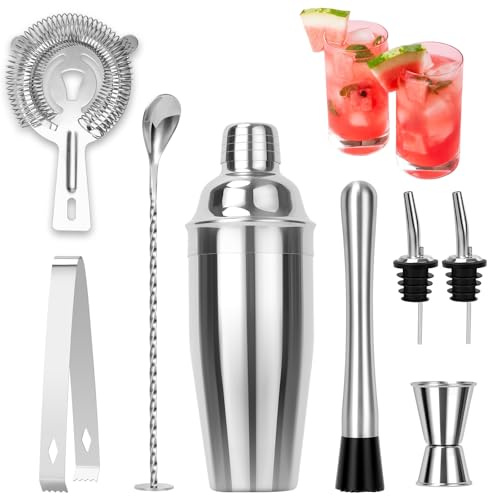 FoiiLiio Cocktail Shaker Set,8 pcs Coktailmixset,Edelstahl Cocktail Set mit Zubehör für Männer,Professional Bartender Accessories,Bar Zubehör Edelstahl
