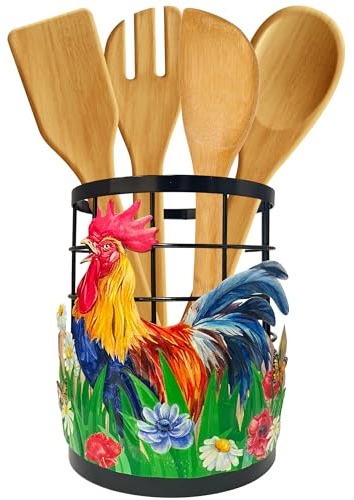 Taesun Rooster Utensil Holder, Rooster Kitchen Decor Utensil Organizer for Countertop, Farmhouse Metal Cooking Tools Kitchen Counter Decor Gifts Utensil Caddy
