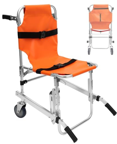 Rollstuhl Faltbar Leicht, Treppensteiger Rollstuhl mit Rückhaltegurte Armlehnen, Tragbarer EMS-Treppenstuhl für Menschen mit eingeschränkter Mobilität, Max.Tragfähigkeit 159 kg