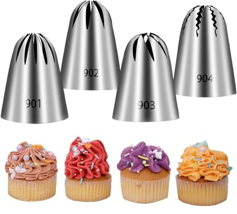 JUSKAQZYI 4 Pieces Stainless Steel Floral Piping Tip Nozzles, Closed Pastry Tip, for Buttercream Frosting, Cupcakes,DIY Baking Tools ﻿