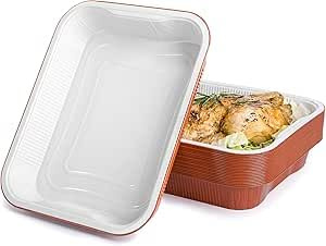 Contital FACILE PACK AS223600 - Vaschette Alluminio Laccato Bianco/Rame 8 Porzioni, 25 pezzi Extra-Rigidi - Contenitori Monouso per Microonde e Asporto | Teglie Aluminio Usa e Getta