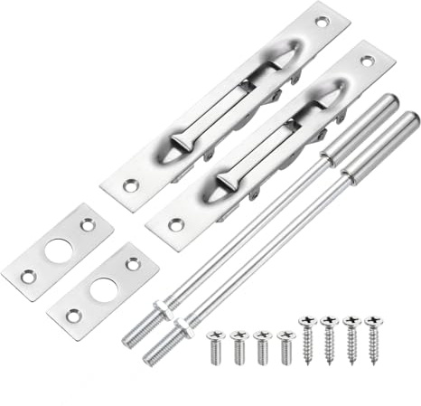 uxcell 2 Pack Extension Flush Bolt with Rod, 8 Inch Stainless Steel Door Flush Bolt Latch Concealed Security Door Lock for Double French Doors, Composite, Wood Doors, Silver