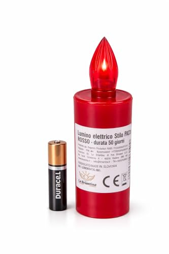 Lumino Elettrico Rosso per Loculo e Cimitero con Luce LED Rossa Tremolante Effetto Fiamma – Candela Votiva Elettrica a Batteria AA Inclusa – Durata 50 Giorni – Uso Esterno Resistente alle Intemperie m
