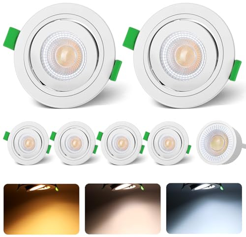 zexhy LED Einbaustrahler 230V 75mm Dimmbar Herausnehmbares LED-Modul-Design LED Spots 5W Einbauleuchten 360° und 90° verstellbare Ausrichtung Deckenspots Warmweiß Neutralweiß Kaltweiß 6er Set Weiß