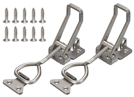 sourcing map 2 Pack 4003 Toggle Latch Clamp 304 Stainless Steel Adjustable Toggle Latches with Lock Hole Heavy Duty Quick Release Hasp Clamps for Smoker Cabinet Lid Jig Trunk Case, Silver