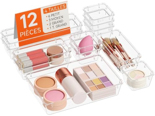 Lifewit 12 Pcs Makeup Drawer Organiser, Plastic Storage Boxes