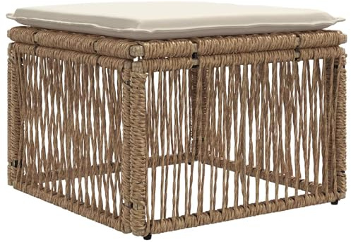 vidaXL Fußhocker Beige Poly-Rattan, Garten und Terrasse, rustikales wetterfestes Sofa, Poly-Rattan Outdoor-Couch mit Schaumkissen, pflegeleichtes Möbel