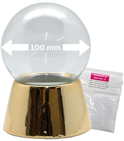 Schneekugel Bastelset mit 1 x Schnee | 100mm-DIY-Schneekugel | Sockel Gold glänzend mit Glaskugel für den Einbau Spieluhr | Höhe: 140mm, Breite 100mm | Schüttelkugel selbermachen | 40047