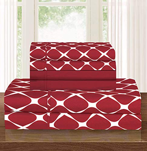Elegant Comfort Luxury Softest and Coziest 6-Piece Bed Sheet Set, Wrinkle Resistant Milano Trellis Pattern-1500 Thread Count Egyptian Quality Microfiber Bedding Set, King, Burgundy