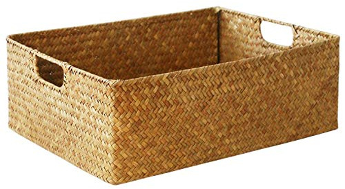 Cratone Flechtkorb Regalkorb Aufbewahrungskorb Korb mit Griffe Wasserhyazinthe geflochten Regalkorb Regal Korb Natur Schrankkorb 40x29x13cm