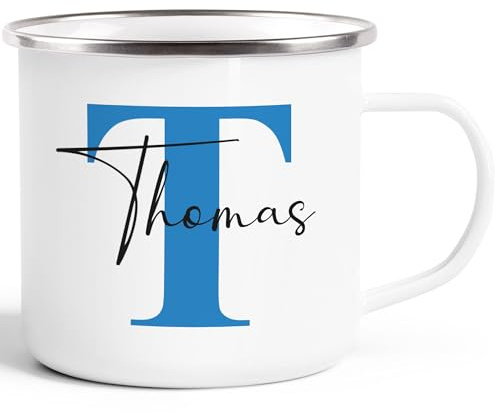 SpecialMe® Emaille-Tasse mit Namen Buchstabe Emaille-Becher Monogramm Initiale personalisierte Geschenke Namensaufdruck Weiss-metall Emailletasse