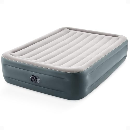 Intex 64125ED Dura-Beam Plus Essential Rest Air Mattress: Fiber-Tech – Queen Size – Built-in Electric Pump – 18in Bed Height – 600lb Weight Capacity
