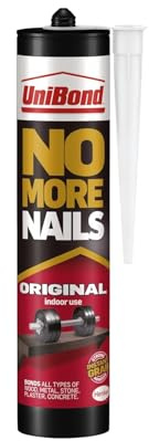 Unibond 3 x No More Nails Original, Heavy-Duty Mounting Adhesive, Strong Glue for Wood, Ceramic, Metal & More, White Instant Grab Adhesive, 1 x 365g Cartridge