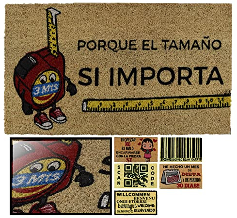 LucaHome - Felpudo de Coco Natural 70x40 Con Base Antideslizante, Divertido Porque el Tamaño Si Importa, Absorbente Para Entrada Casa, Ideal Para Puerta Exterior o Pasillo