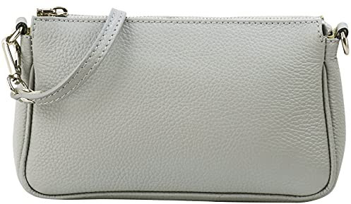 SH Leder Echtleder Schultertasche Umhängetasche Handtaschen Clutch kleine Tasche Abendtasche 23x13cm Jennie G323 (Hellgrau)