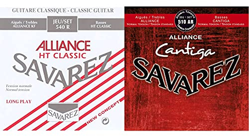 Savarez 540R 6-saitiger Carbon-Klassikgitarrensatz Normalspannung Multi & Alliance Cantiga 510AR Klassische Gitarre Saitensatz Multi Einheitsgröße