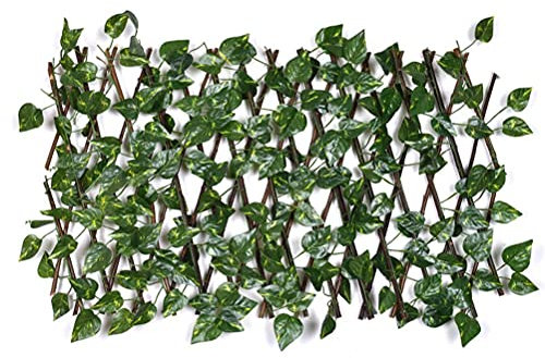 Hidyliu 1 pieza seto artificial, hiedra artificial, valla de privacidad, protección visual verde para jardín, decoración de hojas verdes, madera maciza y material de hoja de plástico, jardín, terraza