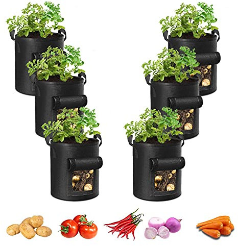 ADORMA 6-Pack 10 Gallon Potato Grow Bags, Heavy Duty Fabric Pots with Handles,300G Thickened Nonwoven Pots for Plants