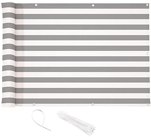 CelinaSun Pantalla de privacidad balcón 0,75 x 4 m Gris Claro Blanco Pantalla de la Valla de HDPE con Cable de la Frontera balcón Transpirable