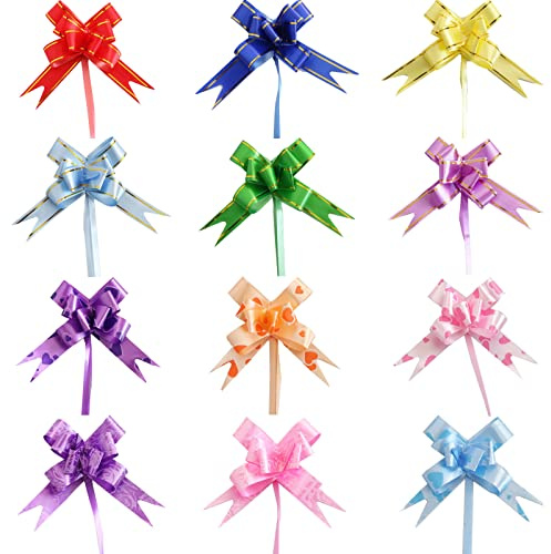 CTForest 120 Stück Ziehschleife Geschenkschleife, Bunt Geschenk Schleife, Geschenkschleife für Weinflaschen, Geeignet zum Verpacken von Geschenken, Geschenkverpackungen Schöner Machen(12 Farben)