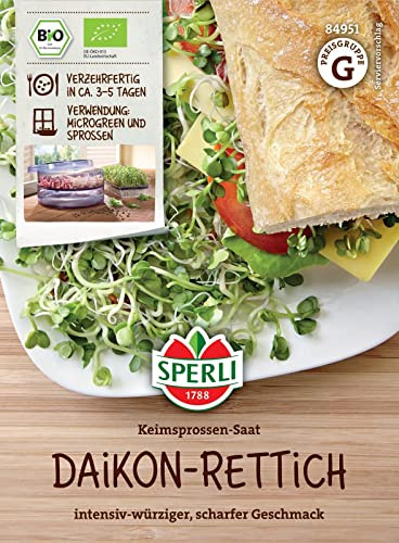 Sperli BIO Keimsprossen Saat Daikon Rettich 84951, Keimsprossensaat | Schnelle Ernte in 3–5 Tagen, für Microgreens & Küche, ganzjährig anbaubar, 40 g