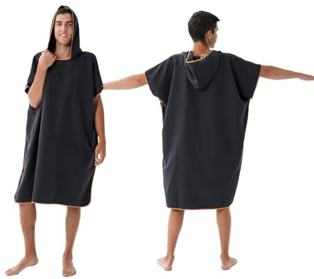 jooeer Adulte Microfibre Serviette de Plage Piscine Poncho Surf avec Capuchepour Hommes Femmes Été Surfant Camping Voyage, Noir