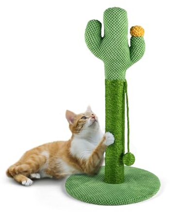Cat Scratching Post for Indoor Cats Cactus Scratch Post 58cm | Medium Kitten Scratching Post Sisal Rope Covered Cat Post With Ball Sturdy Claw Scratcher Stable Base Heavy Duty 23inch