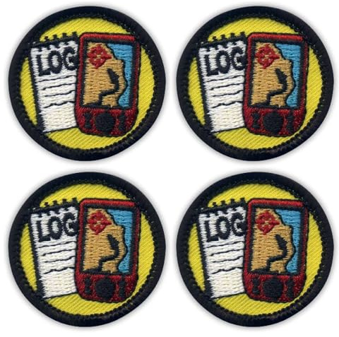 Set of Four - Patchion Geocaching Log and GPS Merit - Round 1.5 - Black Hook and Loop - Embroidered Patch/Badge/Emblem