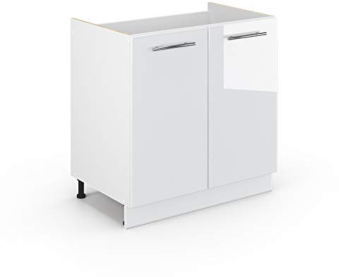 Vicco Waschbeckenunterschrank Fame-Line, Weiß Hochglanz, 80 x 82 cm | ohne Arbeitsplatte, zur Aufbewahrung von Badutensilien und Reinigungsmitteln