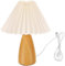 UKCOCO Lampes De Table De Chevet : Lampe Table Chevet Avec Base En Bois Avec Abat-Jour En Tissu Lin Veilleuse Esthétique Ports Charge USB C Pour Lampes Salon