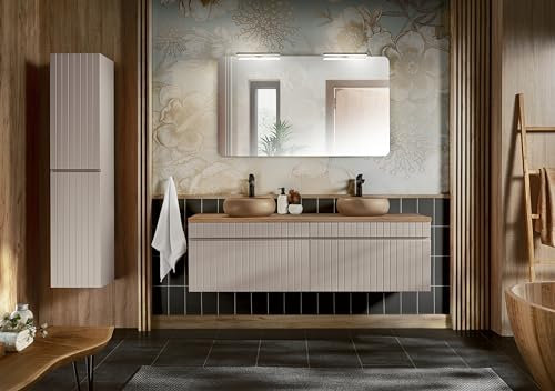 Muebles Slavic Badezimmerschrank zum Aufhängen mit Waschbecken, Schubladenablagen, Kaschmir, 160 cm, Badezimmermöbel