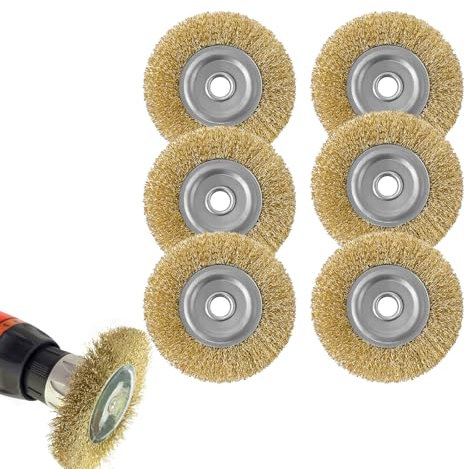 6 Stück Multibrush, Messingbürste, Kompatibel mit Gloria, Rasenkantenschneider, Steinbürste Pro, Zum Entzundern, Entkalken, Aufrauen und Reinigen, Messingbürste Bohrmaschine, Messing Drahtbürste