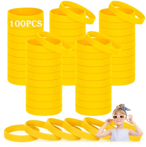 HONTIUS Silikonarmband barn, 100 stycken röda silikonarmband, 15 cm gula silikonarmband silikon armband tom gummiarmband för skola lärare team party barn (för 3–7 år)
