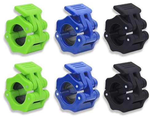 6 PCS Barbell Clips, 1 Inch/2.5CM Weight Clips Barbell Clamps Non-Slip Gym Clips Set Quick Release Locking Bar Collars for Workout Weightlifting Fitness Training