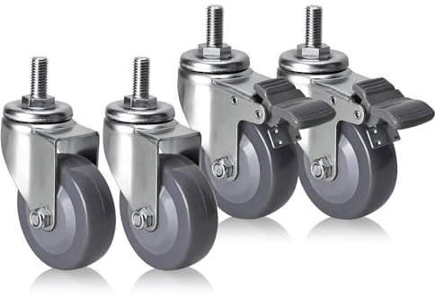 63mm 75mm 100mm Schwerlastrollen M12 Gewinde Rollen 4 Stück, Vorbau Lenkrollen Mit Bremse, Keine Spuren & Leise Polyurethanrollen, Ersatzrollen Für Trolleys, Möbel, Werkbank(Swivel+Brake,75mm/3in)